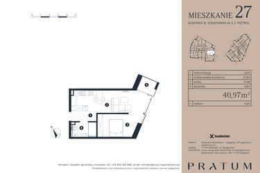 Rzut - Mieszkanie na sprzedaż 2 pokoje o powierzchni 40,97 m² - numer M27 w Pratum Apartamenty Etap I