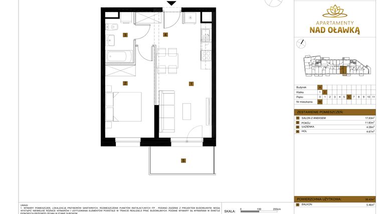 Rzut - Mieszkanie na sprzedaż 2 pokoje o powierzchni 38,42 m² - numer 86 w Apartamenty nad Oławką