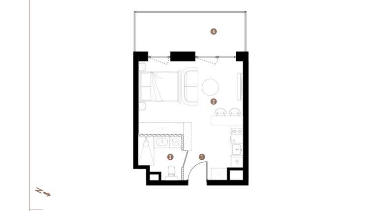 Rzut - Mieszkanie na sprzedaż 1 pokój o powierzchni 29,49 m² - numer A2.0.14 w Apartamenty Grundmanna