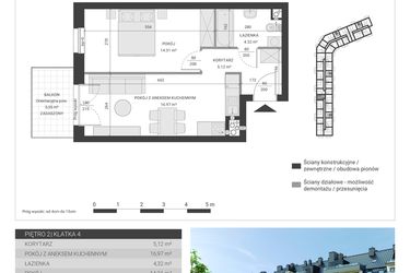 Rzut - Mieszkanie na sprzedaż 2 pokoje o powierzchni 40,72 m² - numer 110 w Ignatki Forest etap II