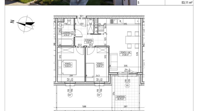 Rzut - Mieszkanie na sprzedaż 3 pokoje o powierzchni 53,11 m² - numer M.B8.00.28 w Osiedle Harmonia bud. B8