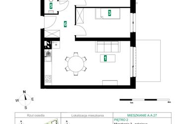 Rzut - Mieszkanie na sprzedaż 3 pokoje o powierzchni 60,06 m² - numer A.A.27 w Park Śliwowa