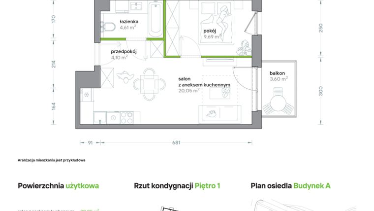 Rzut - Mieszkanie na sprzedaż 2 pokoje o powierzchni 38,45 m² - numer A/KL1/1/04 w Podhalańska Vita