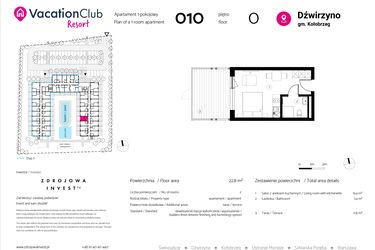 Rzut - Mieszkanie na sprzedaż 1 pokój o powierzchni 22,8 m² - numer 010 w VacationClub Resort
