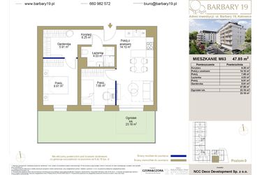 Rzut - Mieszkanie na sprzedaż 3 pokoje o powierzchni 47,85 m² - numer 63 w Barbary 19