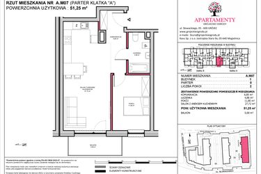 Rzut - Mieszkanie na sprzedaż 2 pokoje o powierzchni 51,25 m² - numer A.07 w Apartamenty Grójeckie Ogrody