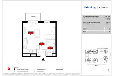 Rzut - Mieszkanie na sprzedaż 1 pokój o powierzchni 34,52 m² - numer A5 61 w Atrium - Nowy Szczepin