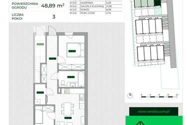 Rzut - Mieszkanie na sprzedaż 3 pokoje o powierzchni 57,5 m² - numer A1 w Zielona Krzyszkowicka