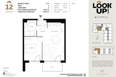 Rzut - Mieszkanie na sprzedaż 2 pokoje o powierzchni 47,97 m² - numer A.12 w Look Up House