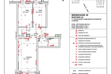 Rzut - Mieszkanie na sprzedaż 3 pokoje o powierzchni 59,07 m² - numer 22_39 w Osiedle 4 Pory Roku - Etap VIII