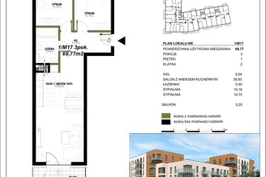 Rzut - Mieszkanie na sprzedaż 3 pokoje o powierzchni 67,8 m² - numer II.1/M17 w Apartamenty nad Bugiem - etap II