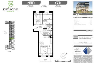 Rzut - Mieszkanie na sprzedaż 3 pokoje o powierzchni 63,52 m² - numer A.18 w Symfonia Ptasia 28