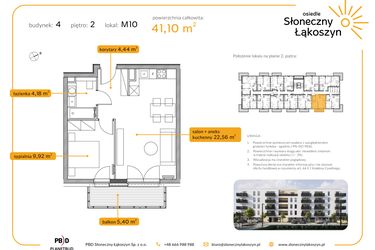 Rzut - Mieszkanie na sprzedaż 2 pokoje o powierzchni 41,1 m² - numer 4/M/2/10 w Osiedle Słoneczny Łąkoszyn bud. 4