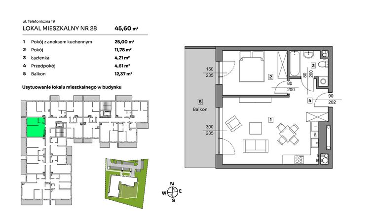 Rzut - Mieszkanie na sprzedaż 2 pokoje o powierzchni 45,6 m² - numer 28 w Nova Radiostacja