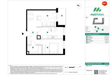 Rzut - Mieszkanie na sprzedaż 2 pokoje o powierzchni 48,52 m² - numer 74 w Osiedle Międzyleska - etap II