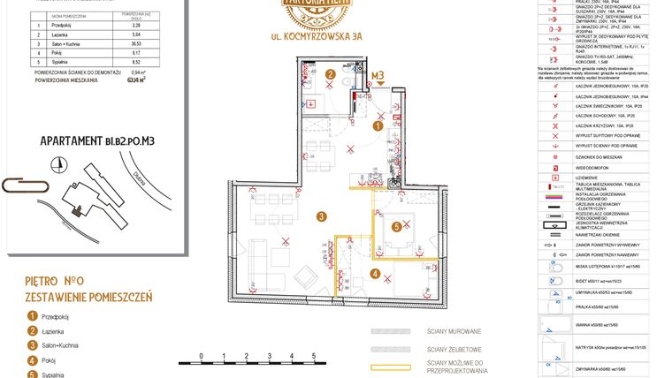 Rzut - Mieszkanie na sprzedaż 4 pokoje o powierzchni 63,14 m² - numer B1.B2.P0.M3 w Faktoria Młyn