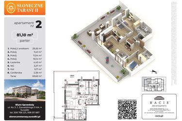 Rzut - Mieszkanie na sprzedaż 4 pokoje o powierzchni 81,1 m² - numer 2 w Słoneczne Tarasy II