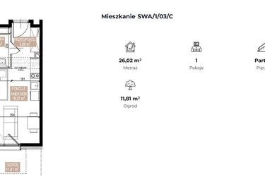 Rzut - Mieszkanie na sprzedaż 1 pokój o powierzchni 26,82 m² - numer SWA/1/03/C w Apartamenty Świeradowska