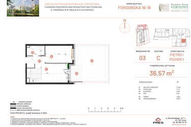 Rzut - Mieszkanie na sprzedaż 2 pokoje o powierzchni 36,57 m² - numer 18.3 w Osiedle Nowe Horyzonty etap II