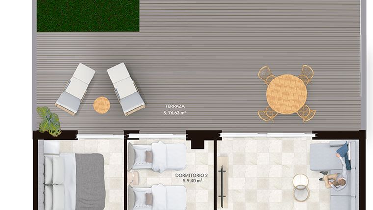 Rzut - Mieszkanie na sprzedaż 2 pokoje o powierzchni 73,57 m² - numer 0-B w Mieszkania w Finestrat - 71577609