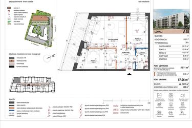 Rzut - Mieszkanie na sprzedaż 3 pokoje o powierzchni 56,11 m² - numer A18 w ulica Staszica bud. A