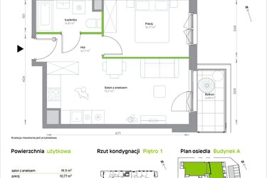 Rzut - Mieszkanie na sprzedaż 2 pokoje o powierzchni 39,07 m² - numer A/1/40 w Krakowska Vita