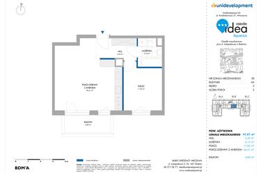 Rzut - Mieszkanie na sprzedaż 2 pokoje o powierzchni 47,07 m² - numer 6A/38 w Osiedle Idea Aquarius