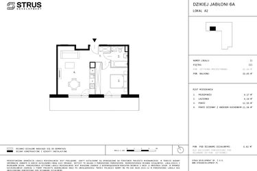 Rzut - Mieszkanie na sprzedaż 2 pokoje o powierzchni 42,84 m² - numer A2.11 w Dzikiej Jabłoni 6A