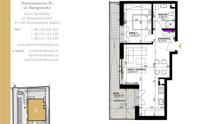Rzut - Mieszkanie na sprzedaż 2 pokoje o powierzchni 51,1 m² - numer D.5.5 w Panorama Bańgów Etap II