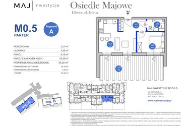 Rzut - Mieszkanie na sprzedaż 2 pokoje o powierzchni 35,3 m² - numer M0.5 w Osiedle Majowe 2.0 etap II