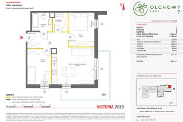 Rzut - Mieszkanie na sprzedaż 3 pokoje o powierzchni 59,4 m² - numer 77 w Olchowy Park VII