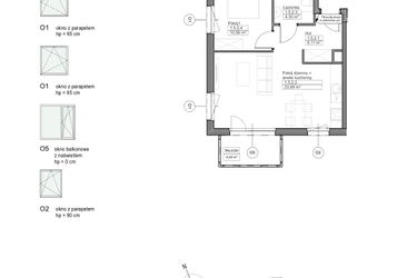 Rzut - Mieszkanie na sprzedaż 2 pokoje o powierzchni 44,66 m² - numer B.1.5.2 w Optima VIII