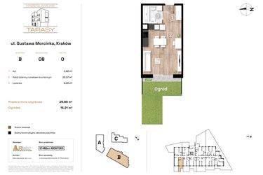 Rzut - Mieszkanie na sprzedaż 1 pokój o powierzchni 29,89 m² - numer B8 w Krzesławickie Tarasy