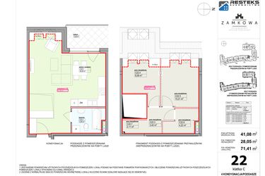 Rzut - Mieszkanie na sprzedaż 3 pokoje o powierzchni 71,41 m² - numer C.22 w Kamienica Zamkowa