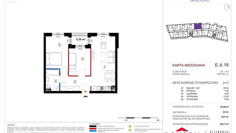 Rzut - Mieszkanie na sprzedaż 3 pokoje o powierzchni 54,81 m² - numer EA_18 w Viva Jagodno etap III