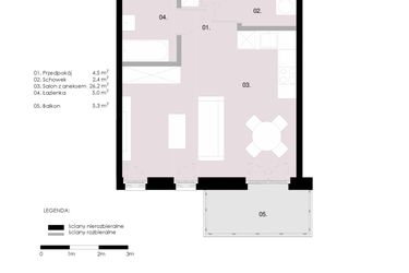 Rzut - Mieszkanie na sprzedaż 1 pokój o powierzchni 38,02 m² - numer M1.01 w Wola Vert
