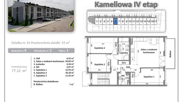 Rzut - Mieszkanie na sprzedaż 4 pokoje o powierzchni 77,12 m² - numer B06A02 w Apartamenty Kameliowa IV