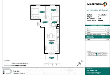 Rzut - Mieszkanie na sprzedaż 3 pokoje o powierzchni 58,7 m² - numer C54 w Milczańska 18