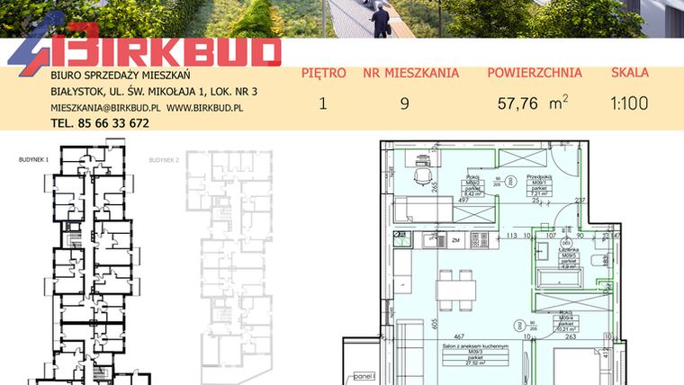 Rzut - Mieszkanie na sprzedaż 3 pokoje o powierzchni 57,76 m² - numer M-09 w Złote Kaskady etap I