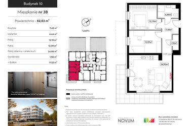 Rzut - Mieszkanie na sprzedaż 3 pokoje o powierzchni 62,63 m² - numer B10.M3B w Novum Rumia