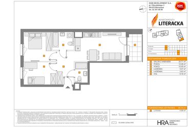 Rzut - Mieszkanie na sprzedaż 3 pokoje o powierzchni 60,7 m² - numer A.13 w Apartamenty Literacka