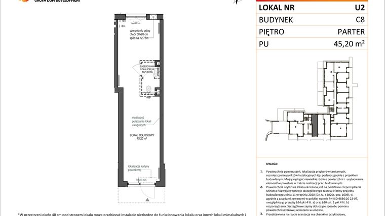 Rzut - Lokal użytkowy na sprzedaż 1 pokój o powierzchni 45,2 m² - numer U2 w Konstelacja