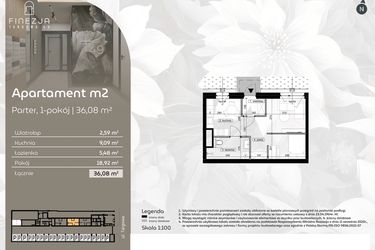 Rzut - Mieszkanie na sprzedaż 1 pokój o powierzchni 36,08 m² - numer M2 w Finezja Targowa 49