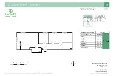 Rzut - Mieszkanie na sprzedaż 4 pokoje o powierzchni 72,96 m² - numer B.13 w Osiedle Lasówka etap II