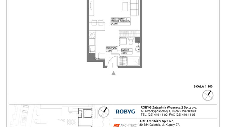 Rzut - Mieszkanie na sprzedaż 1 pokój o powierzchni 31,08 m² - numer E.0M02 w Nowa Wałowa bud. E