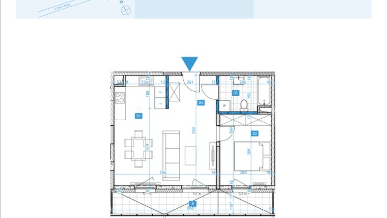 Rzut - Mieszkanie na sprzedaż 2 pokoje o powierzchni 49,14 m² - numer E23 w Osiedle Botaników etap E