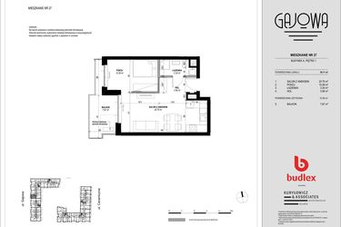 Rzut - Mieszkanie na sprzedaż 2 pokoje o powierzchni 39,11 m² - numer 27 w Gajowa bud. A