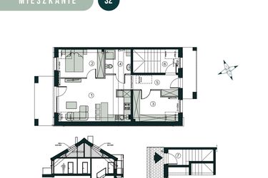 Rzut - Mieszkanie na sprzedaż 3 pokoje o powierzchni 54,93 m² - numer S2 w Aleja Wiśniowa Pogórze