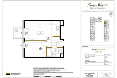 Rzut - Mieszkanie na sprzedaż 2 pokoje o powierzchni 40,76 m² - numer 24 w Aura Nova etap II