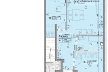 Rzut - Mieszkanie na sprzedaż 3 pokoje o powierzchni 46,34 m² - numer 45 w Manufaktura Marki 2 etap II
